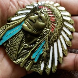 New Native American Indian chief head belt buckle